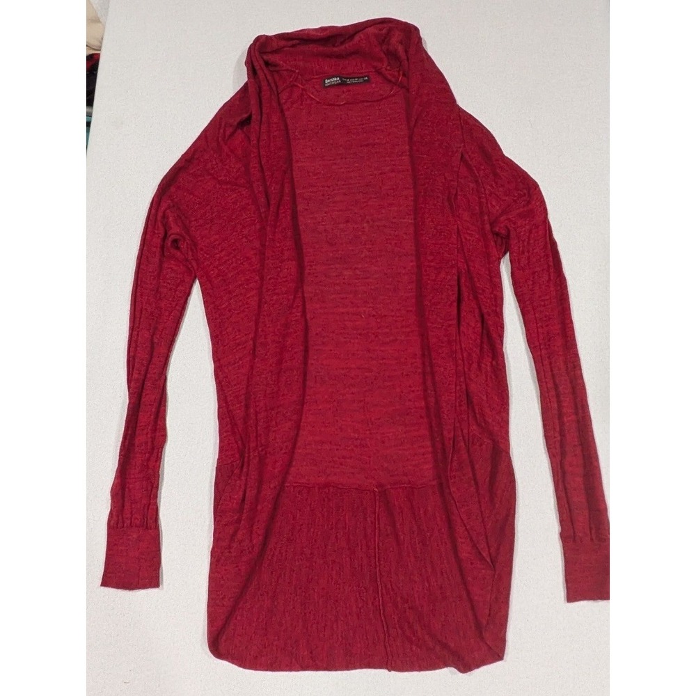 Bershka Cardigan Women Medium Red Excellent Open Front Draped Shawl Collar Slub